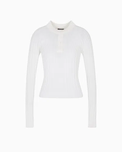 Giorgio Armani Pull Ras-du-cou En Cachemire Et Soie Côtelées In White