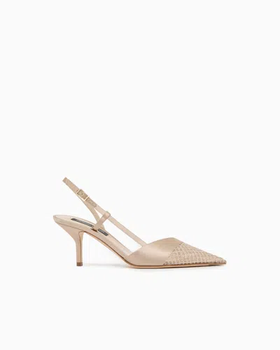 Giorgio Armani Pumps With Satin Strap And Mesh With Rhinestones In Neutral