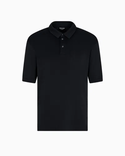 Giorgio Armani Pure Cashmere Interlock Polo Shirt In Black
