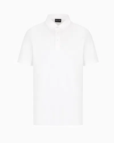 Giorgio Armani Pure Cotton Interlock Polo Shirt With Embroidered Logo In White