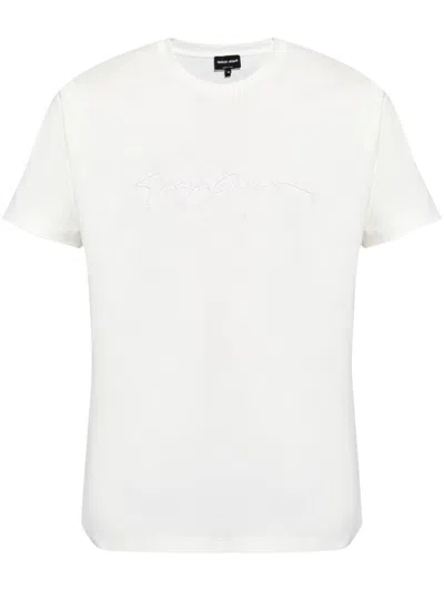 Giorgio Armani Pure Cotton Interlock Signature Logo T-shirt In White