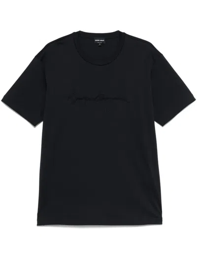 Giorgio Armani Pure Cotton Interlock Signature Logo T-shirt In Black