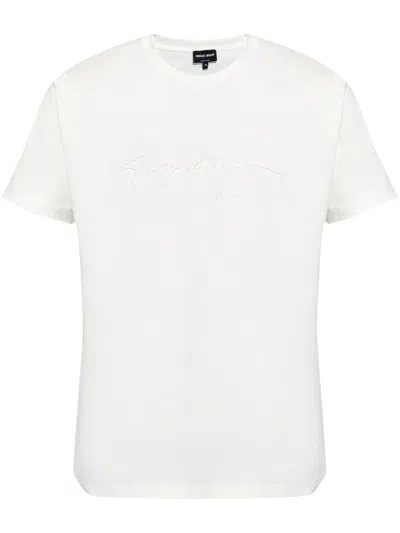 Giorgio Armani Pure Cotton Interlock Signature Logo T-shirt Clothing In White