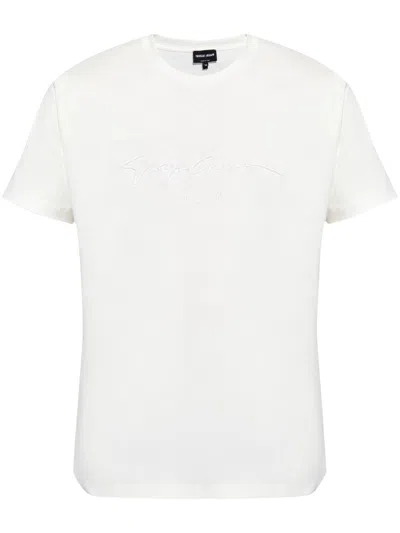 GIORGIO ARMANI PURE COTTON INTERLOCK SIGNATURE LOGO T-SHIRT