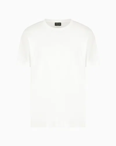 Giorgio Armani Pure Cotton Interlock Signature Logo T-shirt In White