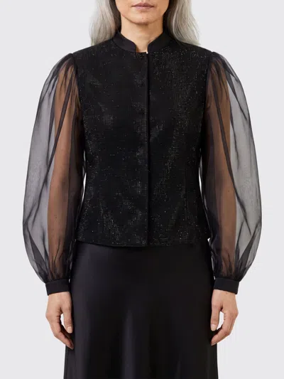 Giorgio Armani Pure Silk Blouse With Balloon Sleeves And A Mandarin Collar In Black