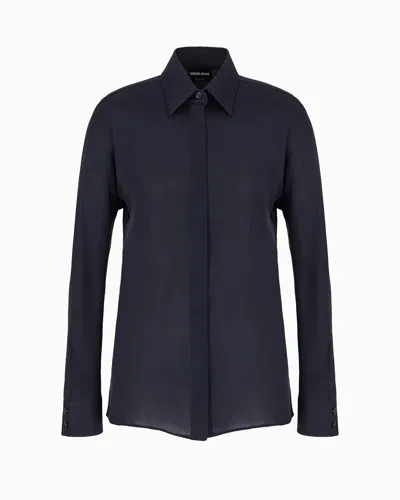 Giorgio Armani Pure Silk Charmeuse Shirt In Blue