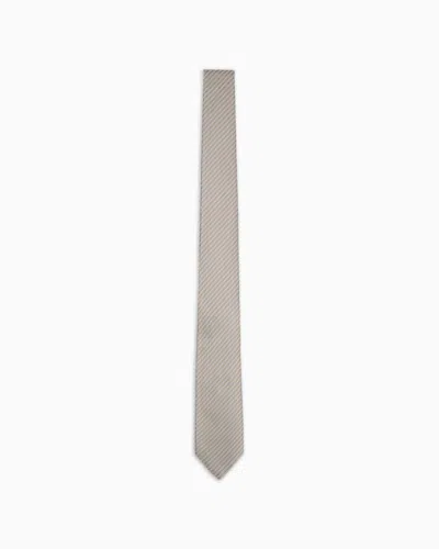 Giorgio Armani Pure Silk Tie With Geometric Jacquard Motif In White