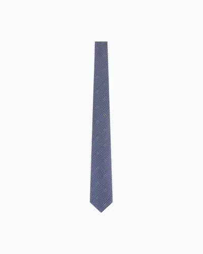 Giorgio Armani Pure Silk Tie With Jacquard Stripes In Blue