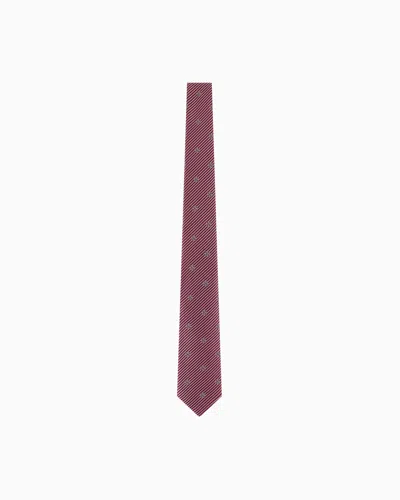 Giorgio Armani Pure Silk Tie With Jacquard Stripes In Burgundy