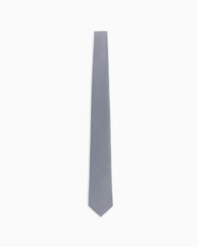 Giorgio Armani Pure Silk Tie With Jacquard Stripes In Light Blue