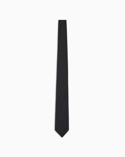 Giorgio Armani Pure Silk Tie With Micro Polka-dot Jacquard In Black