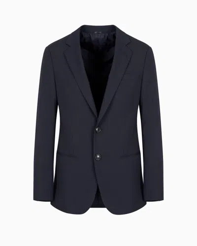 Giorgio Armani Official Store Pure Virgin Wool Soho Line Single-breasted Jacket In Navy Blue