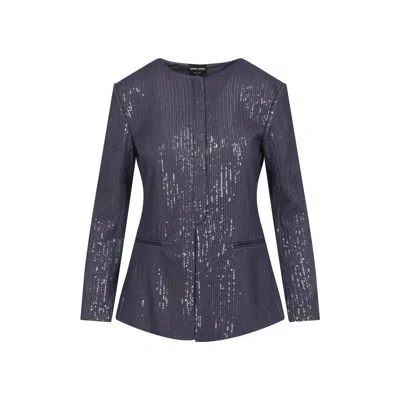 Giorgio Armani Purple Polyester Jacket In Gray