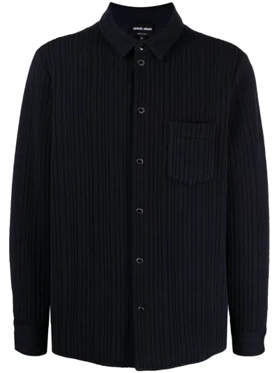 Giorgio Armani Quilted Press-stud Shirt In Blue
