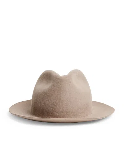 Giorgio Armani Rabbit Hair Classic Fedora In Brown