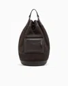 Giorgio Armani Raffia And Leather Backpack In Brown