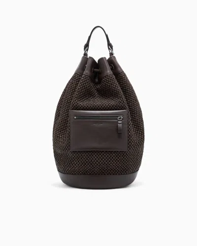 Giorgio Armani Raffia And Leather Backpack In Brown