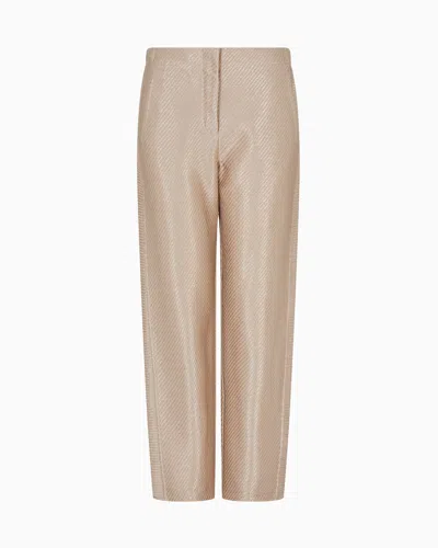 Giorgio Armani Raffia-effect Cotton And Viscose Trousers In Pink