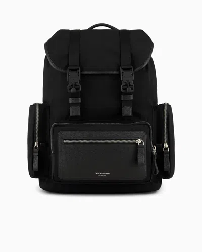 Giorgio Armani Official Store Recycled-nylon And Pebbled-leather Backpack Armani Sustainability Values In Black