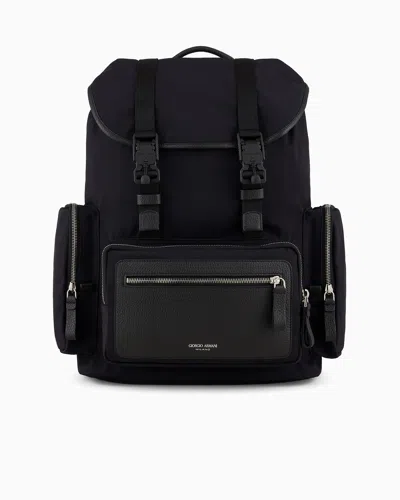 Giorgio Armani Official Store Recycled-nylon And Pebbled-leather Backpack Armani Sustainability Values In Navy Blue