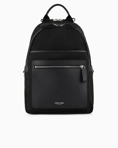 Giorgio Armani Recycled-nylon And Pebbled-leather Backpack In Black