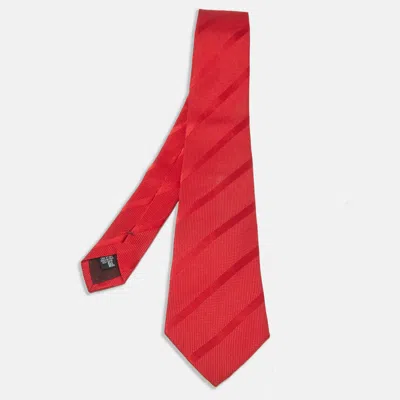 Pre-owned Giorgio Armani Red Diagonal Stripe Jacquard Tie