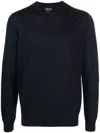 Giorgio Armani Refined Wool Knit Sweater With Round Neckline In Blue