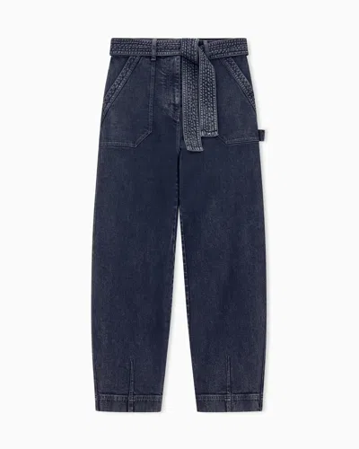 Giorgio Armani Regular Fit Belted Cargo Jeans In Stretch Cotton Denim In Blue