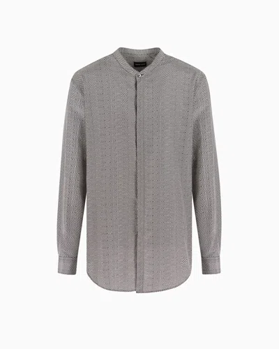 Giorgio Armani Regular-fit Chevron-print Silk And Cotton Shirt In Black