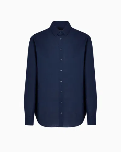 Giorgio Armani Regular-fit Cotton-seersucker Shirt In Blue