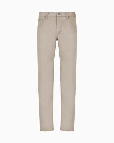 Giorgio Armani Regular-fit Five-pocket Cotton-denim And Silk Trousers In Sand