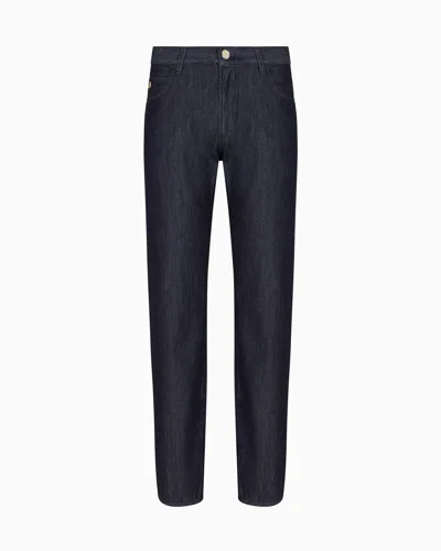 Giorgio Armani Regular-fit Five-pocket Trousers In Silk And Luxury Cotton Twill In Blue