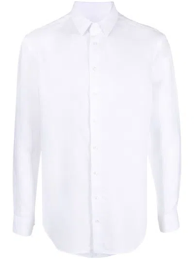 Giorgio Armani Hidden Button Long Sleeve Shirt In White Cotton