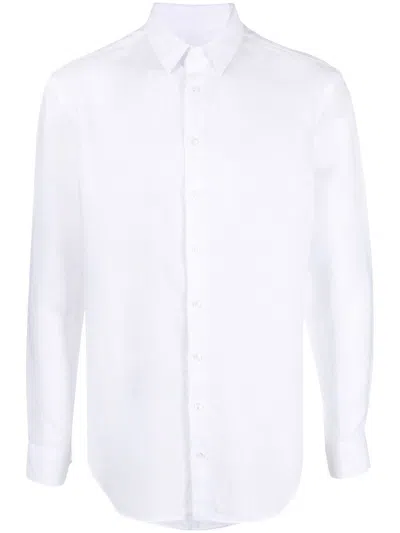 Giorgio Armani Hidden Button Long Sleeve Shirt In White Cotton