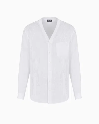 Giorgio Armani Regular-fit Linen Shirt With Front Ribs In White
