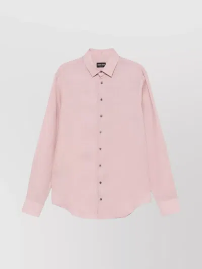 Giorgio Armani Regular Fit Linen Shirt With Long Sleeves In Pink