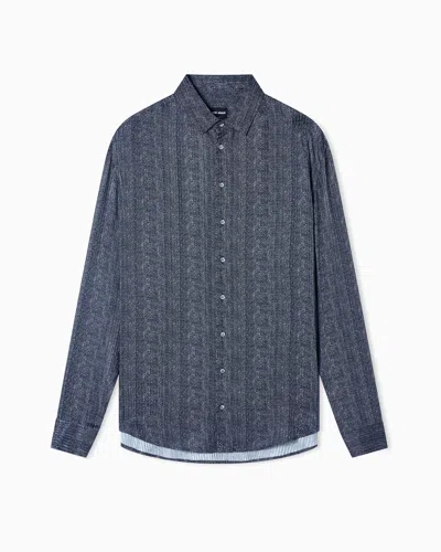 Giorgio Armani Regular-fit Printed Viscose And Silk Shirt In Blue