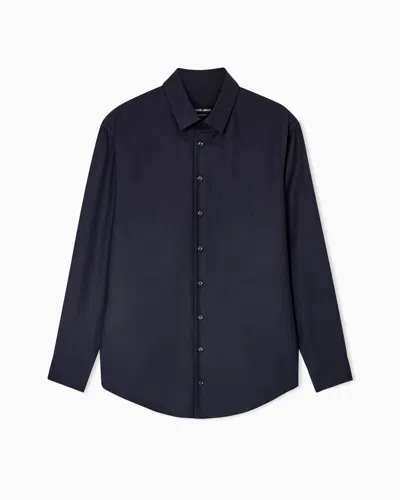 Giorgio Armani Regular-fit Shirt In Cashmere And Silk Twill In Blue