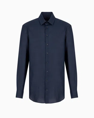 Giorgio Armani Official Store Linen Shirt In Navy Blue