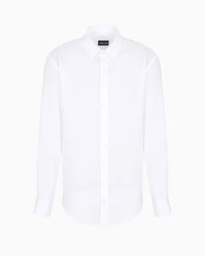 Giorgio Armani Hidden Button Long Sleeve Shirt In White Cotton