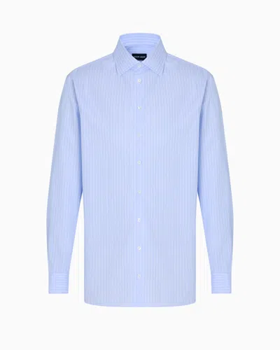 Giorgio Armani Regular-fit Shirt In Luxury Striped Cotton In Blue