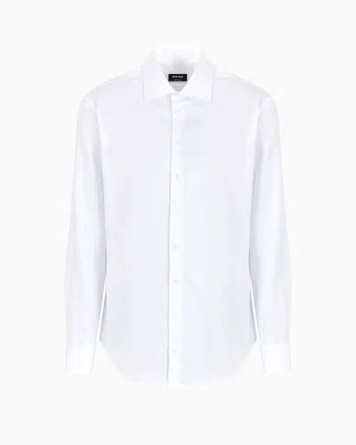 Giorgio Armani Official Store Regular-fit Shirt Made From Micro-woven Cotton In Blanc
