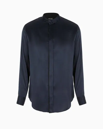 Giorgio Armani Official Store Regular-fit Silk Shirt In Dark Blue