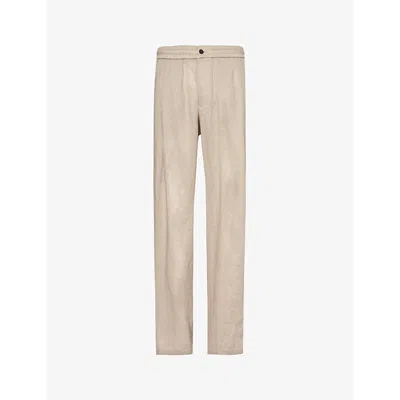 Giorgio Armani Mens Desert Taupe Relaxed-fit High-rise Tapered-leg Linen Trousers In Neutral