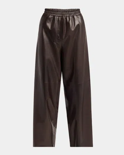 Giorgio Armani Relaxed Nappa Leather Trousers In Brown