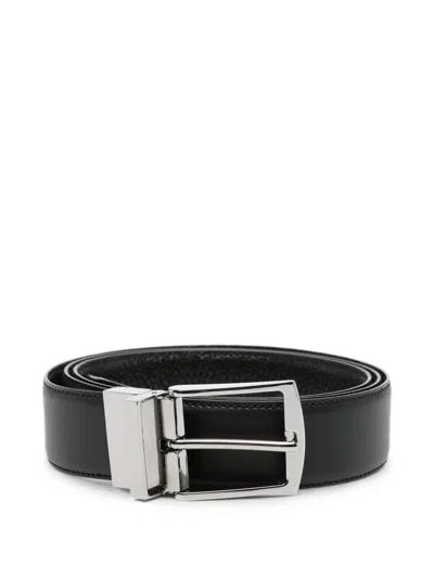 Giorgio Armani Reversible Leather Belt Smooth Finish Design In Black