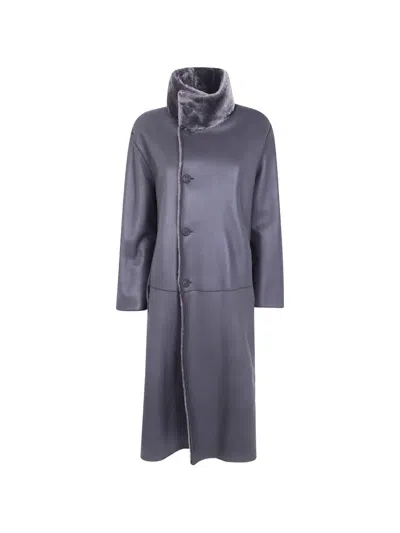 Giorgio Armani Reversible Lamb-fur Coat In Blue
