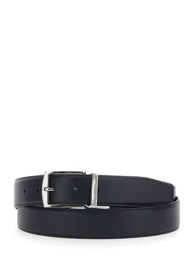 Giorgio Armani Reversible Tech Fabric Belt With Metal Buckle And Logo In Black