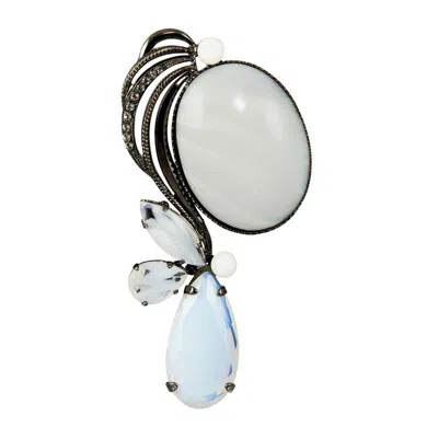 Pre-owned Giorgio Armani Rhinestone And Poured Glass Brooch In Gray